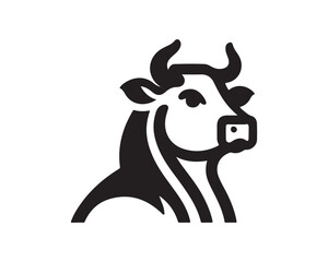 Cow logo vector. Black cow head logo. Animal farm. Cow icon. Dairy product symbol vector illustration.