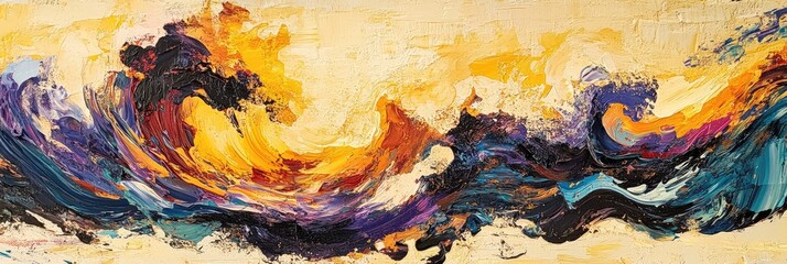 Wall Mural - Expressive, broad brush strokes forming abstract waves on a textured background