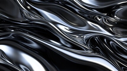 Poster - Abstract black and silver liquid metal texture, smooth and flowing design. Futuristic and modern art concept