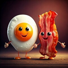 Wall Mural - Happy Bacon and Fries Egg Friendship Characters