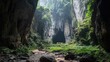 © Ti Studio - Massive cave entrance formed by erosion, with jagged rocks and overhanging vegetation