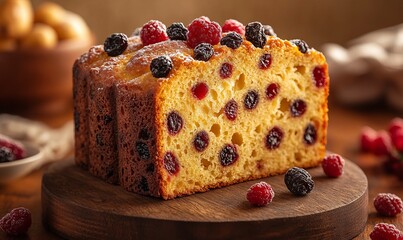 Panettone: An Italian sweet bread loaf with candied fruits and raisins, often enjoyed for breakfast or dessert