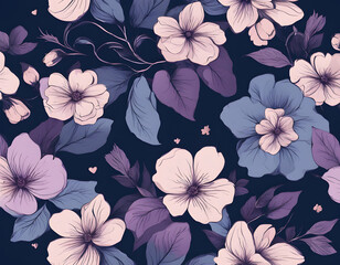 Beautiful seamless vector floral pattern a dark blue purple background