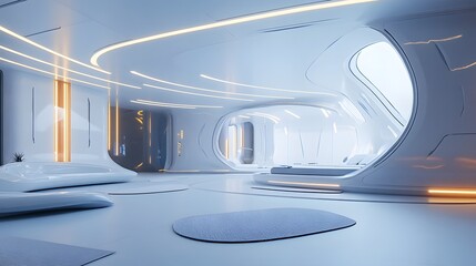 Wall Mural - Abstract futuristic interior with glowing panels. 