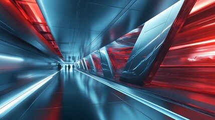 Wall Mural - abstract futuristic interior with glowing panels.