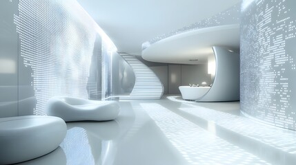 Wall Mural - abstract futuristic interior with glowing panels.