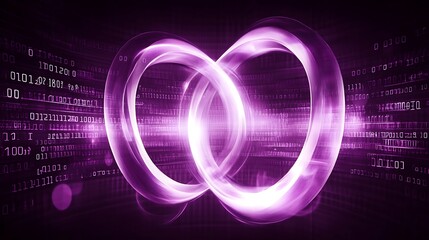 Abstract digital background with glowing rings and binary code.