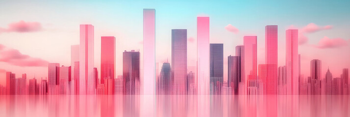 Canvas Print - Pink city skyline at sunrise