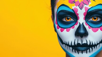 Canvas Print - A striking skull makeup design with bold colors and captivating eyes, ideal for Halloween festivities and art portrayals.