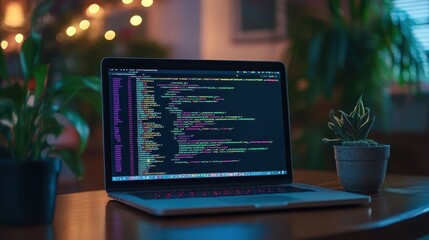 The coding on a laptop