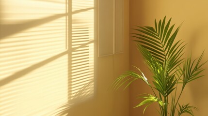 Wall Mural - Shadow from window and blinds on beige wall indoors : Generative AI