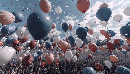 Wall Mural - sky filled with red, white, and blue balloons and confetti.