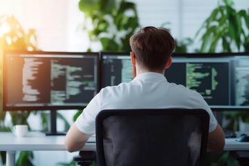 Wall Mural - engineer optimizing search engine algorithm at desk