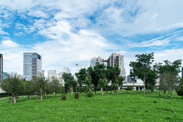 spring park and modern city