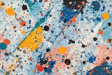 Wall Mural - Expressive, splattered brush texture with random dots and dashes of color across the canvas