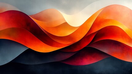 Aufkleber - Abstract waves in warm hues, modern digital art. Creativity and imagination concept