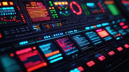 Wall Mural - futuristic interface with glowing red and blue digital displays