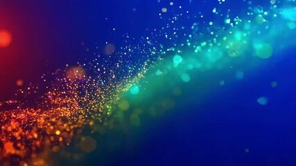 enchanting world falling bokeh particles radiant red green orange abstract background reminiscent glittering awards dust infuturistic spacelike ambiance against vibrant blue