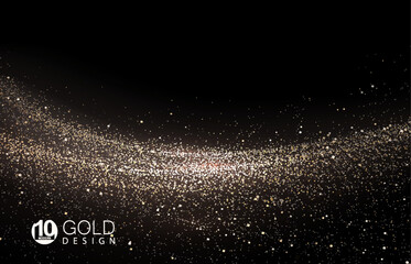 Canvas Print - Isolated magnificent golden arch with shiny tinsel on black background.