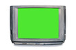 © Pituk - Analog old television with green screen isolated on white background. Retro TV style with clipping path, front view
