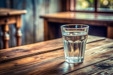 Poster - Simple glass of water on rustic wooden table