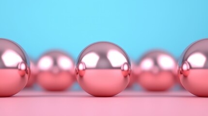 Canvas Print - Abstract Shiny Pink Balls on Blue Background   Minimalist 3D Design