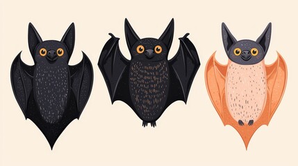 Naklejka na meble Cute Cartoon Bats Halloween Illustration  Flying  Night  Animal  Character  Design  Art