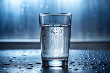 Wall Mural - Close-up of glass of water with condensation and water droplets