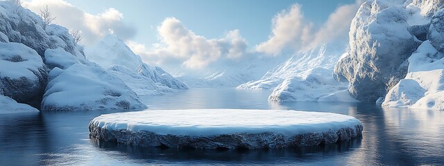 Wall Mural - ice podium background snow winter product platform cold mountain 3d. podium ice display background c