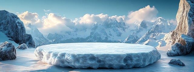 Wall Mural - ice podium background snow winter product platform cold mountain 3d. podium ice display background c