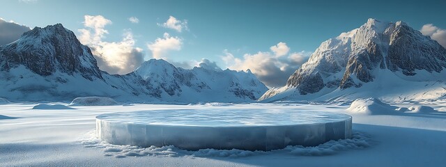 Wall Mural - ice podium background snow winter product platform cold mountain 3d. podium ice display background c