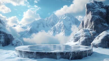 Wall Mural - ice podium background snow winter product platform cold mountain 3d. podium ice display background c