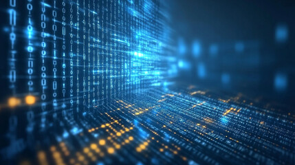 Binary background Bright Blue Digital Data Network Technology.