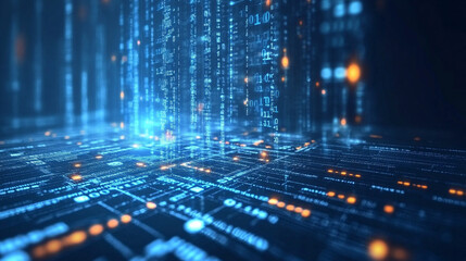 Binary background Bright Blue Digital Data Network Technology.