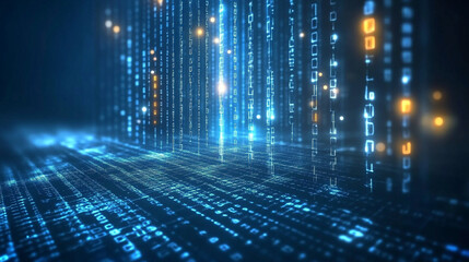 Binary background Bright Blue Digital Data Network Technology.
