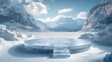 Wall Mural - ice podium background snow winter product platform cold mountain 3d. podium ice display background c