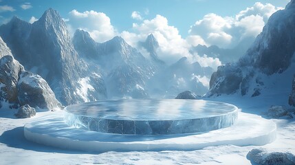 Wall Mural - ice podium background snow winter product platform cold mountain 3d. podium ice display background c