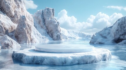 Wall Mural - ice podium background snow winter product platform cold mountain 3d. podium ice display background c