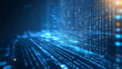 © Nenone - a high-tech array background with a matrix of data points and binary code illuminated against a dark,, Digital data stream of blue numbers and code flowing in the dark space,