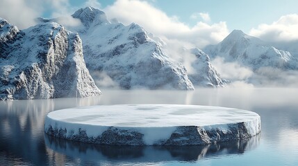 Wall Mural - ice podium background snow winter product platform cold mountain 3d. podium ice display background c