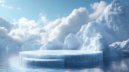 Wall Mural - ice podium background snow winter product platform cold mountain 3d. podium ice display background c