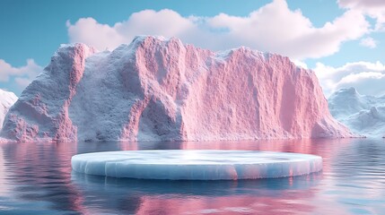 Wall Mural - ice podium background snow winter product platform cold mountain 3d. podium ice display background c