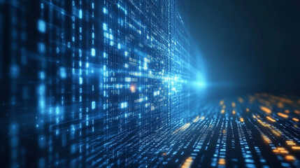 Holographic AI Interface Showcasing Advanced Future Technology, Digital binary data background, Technology.