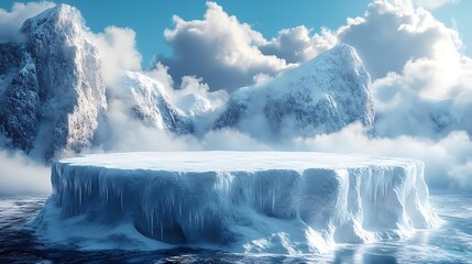 Wall Mural - ice podium background snow winter product platform cold mountain 3d. podium ice display background c