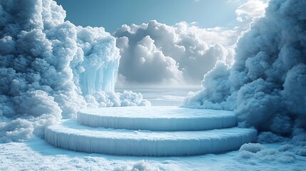Wall Mural - ice podium background snow winter product platform cold mountain 3d. podium ice display background c