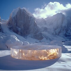 Wall Mural - ice podium background snow winter product platform cold mountain 3d. podium ice display background c