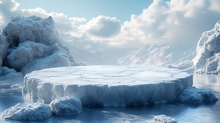 Wall Mural - ice podium background snow winter product platform cold mountain 3d. podium ice display background c