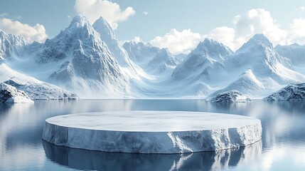 Wall Mural - ice podium background snow winter product platform cold mountain 3d. podium ice display background c