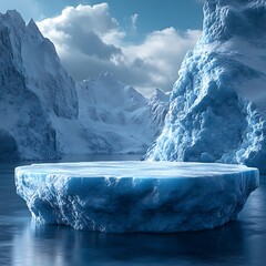 Wall Mural - ice podium background snow winter product platform cold mountain 3d. podium ice display background c