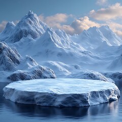 Wall Mural - ice podium background snow winter product platform cold mountain 3d. podium ice display background c